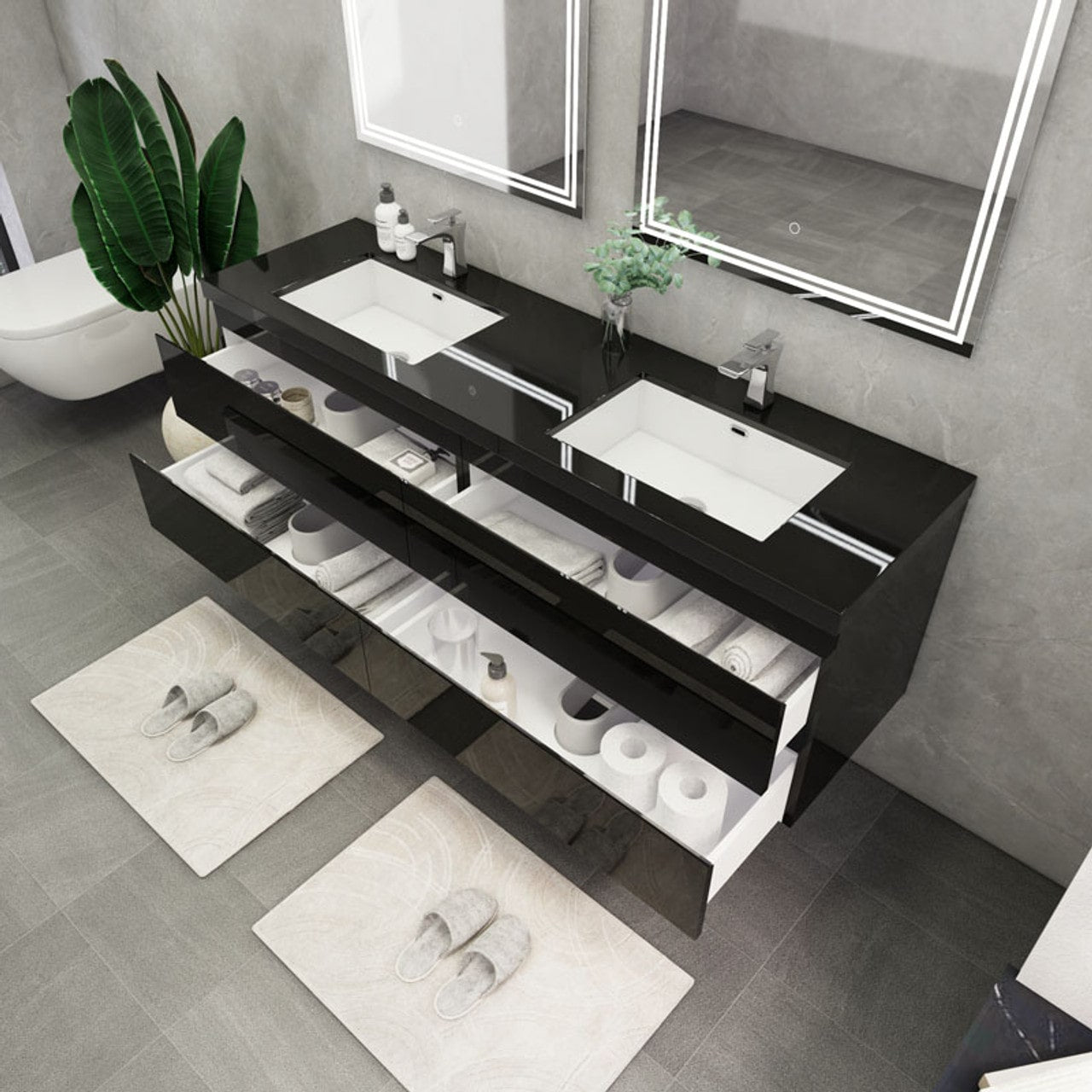 Blink 72'' Wall Mounted With Reinforced Acrylic Double Sink