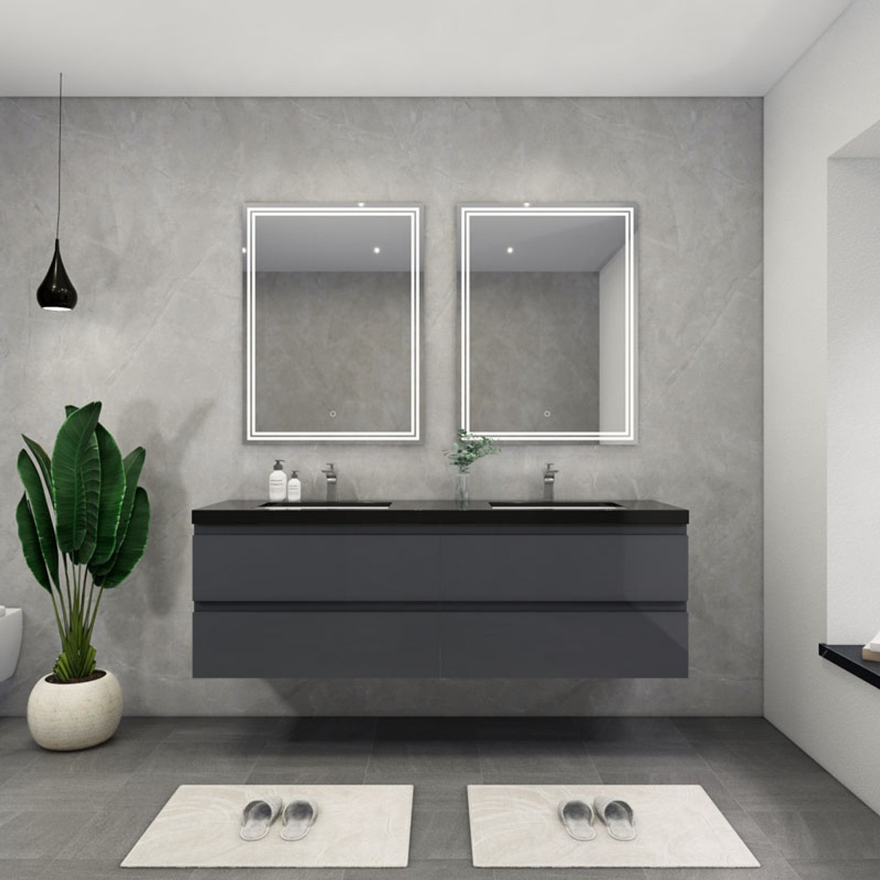 Blink 72'' Wall Mounted With Reinforced Acrylic Double Sink