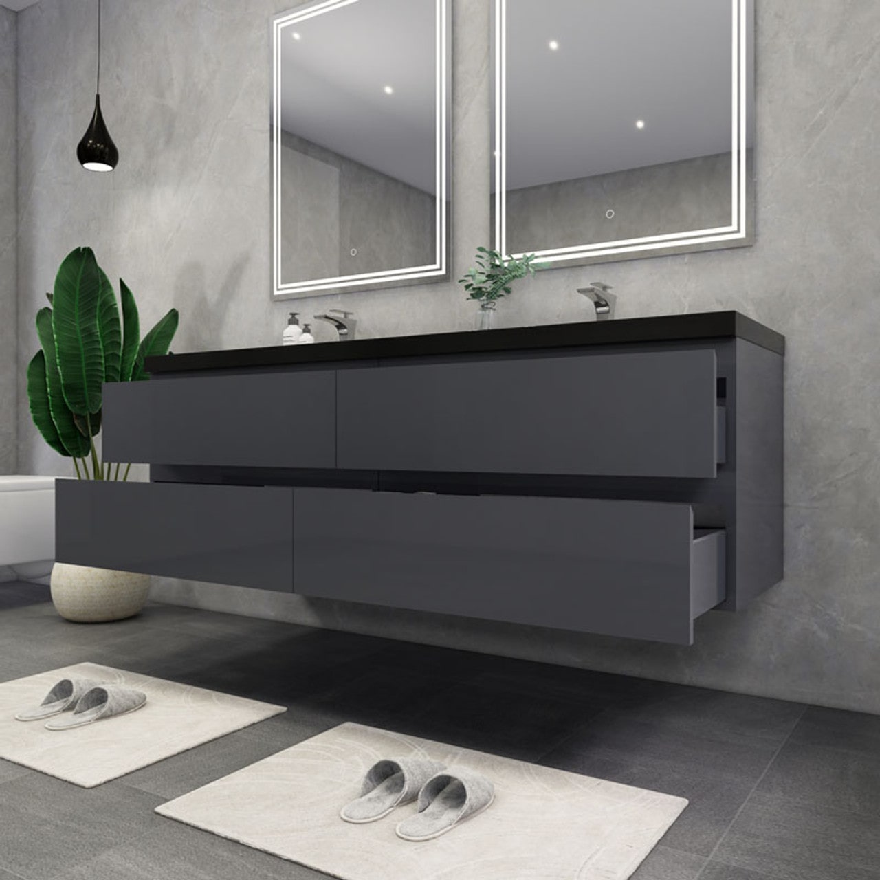 Blink 72'' Wall Mounted With Reinforced Acrylic Double Sink