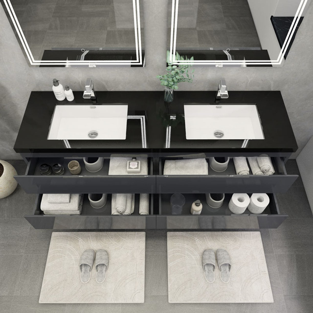 Blink 72'' Wall Mounted With Reinforced Acrylic Double Sink