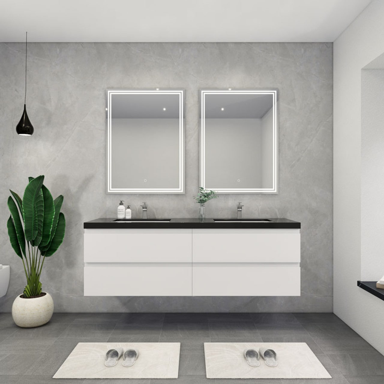 Blink 72'' Wall Mounted With Reinforced Acrylic Double Sink