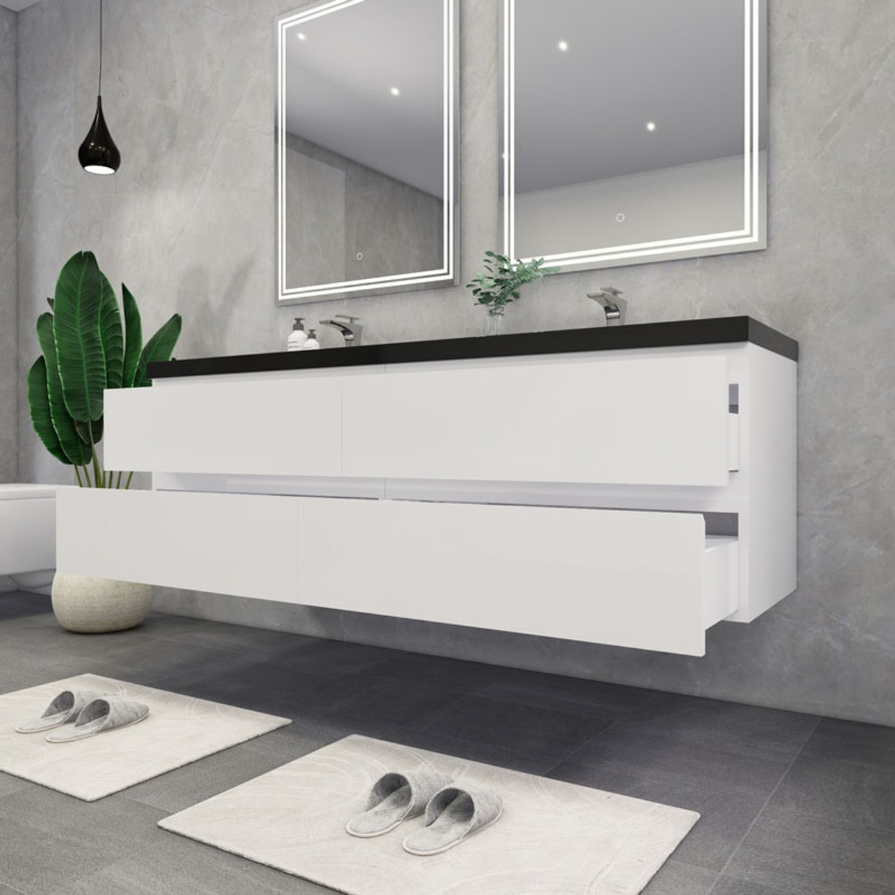 Blink 72'' Wall Mounted With Reinforced Acrylic Double Sink