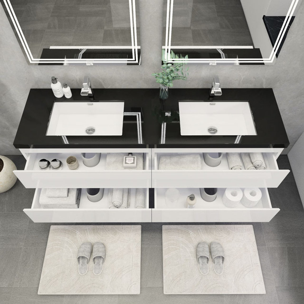 Blink 72'' Wall Mounted With Reinforced Acrylic Double Sink