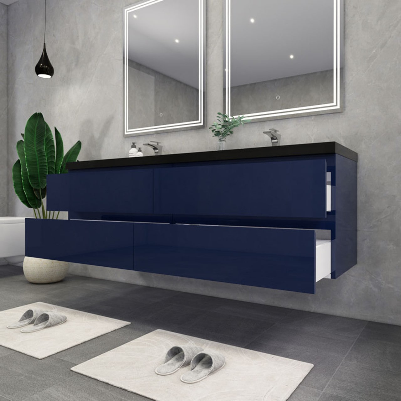 Blink 72'' Wall Mounted With Reinforced Acrylic Double Sink