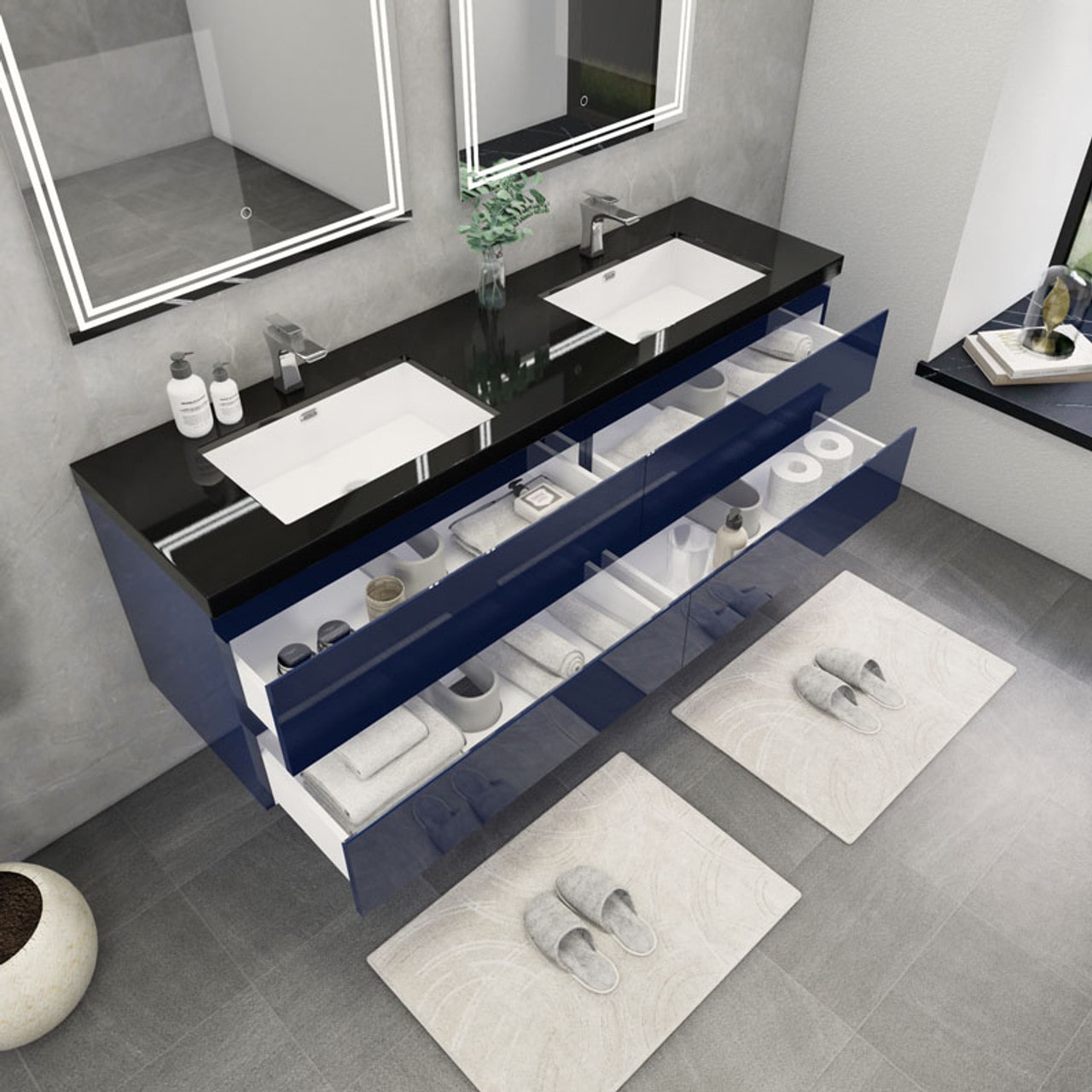 Blink 72'' Wall Mounted With Reinforced Acrylic Double Sink