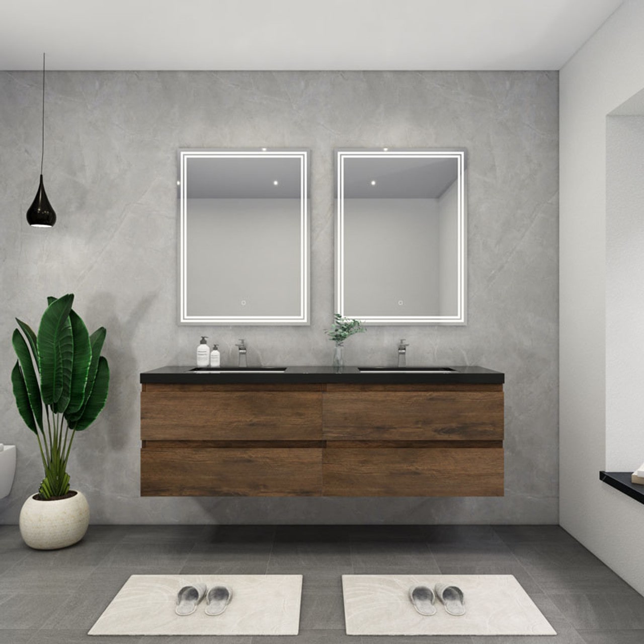 Blink 72'' Wall Mounted With Reinforced Acrylic Double Sink