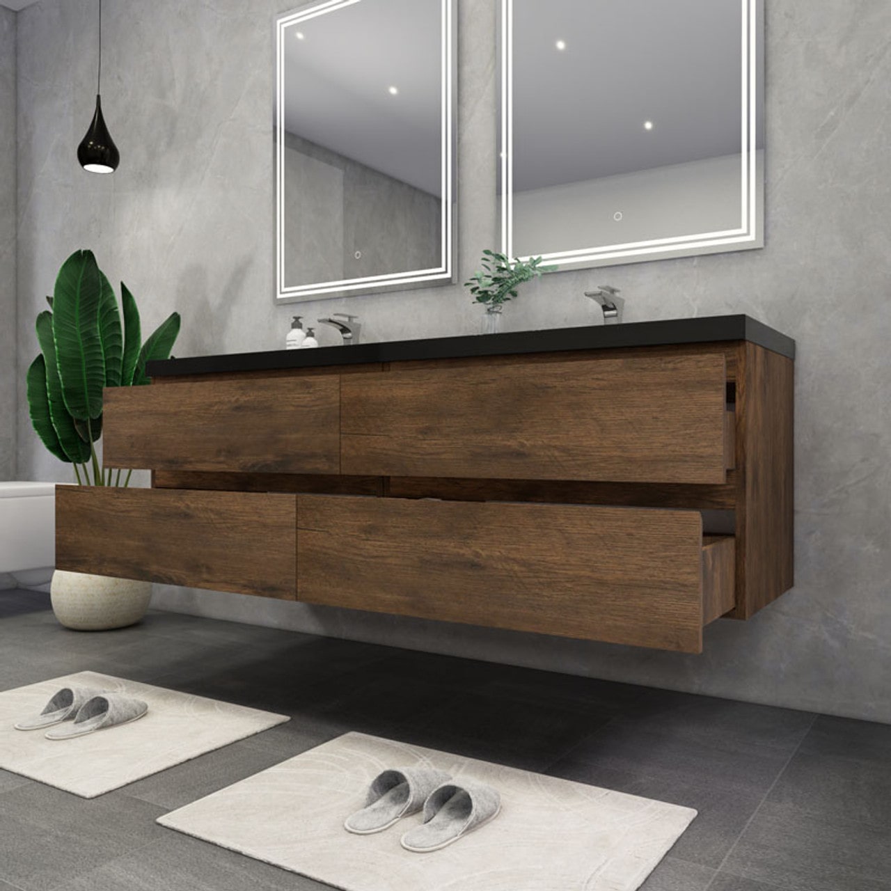 Blink 72'' Wall Mounted With Reinforced Acrylic Double Sink