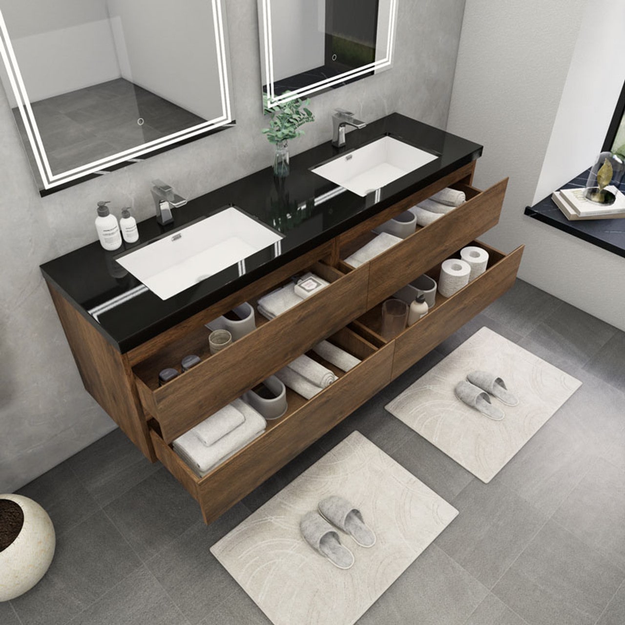 Blink 72'' Wall Mounted With Reinforced Acrylic Double Sink