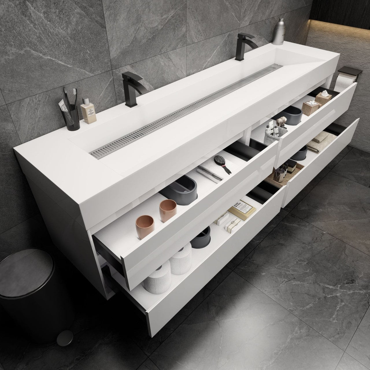 MAX 84" Wall Mounted Vanity with Double Sink