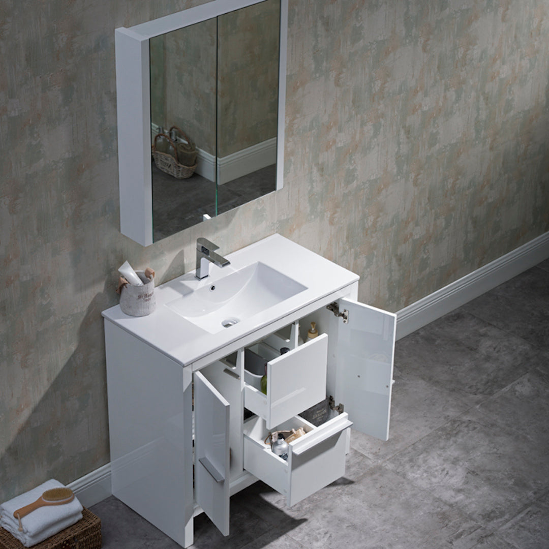 Milan 36 Inch Vanity with Ceramic Top - Modern Bathroom Vanity