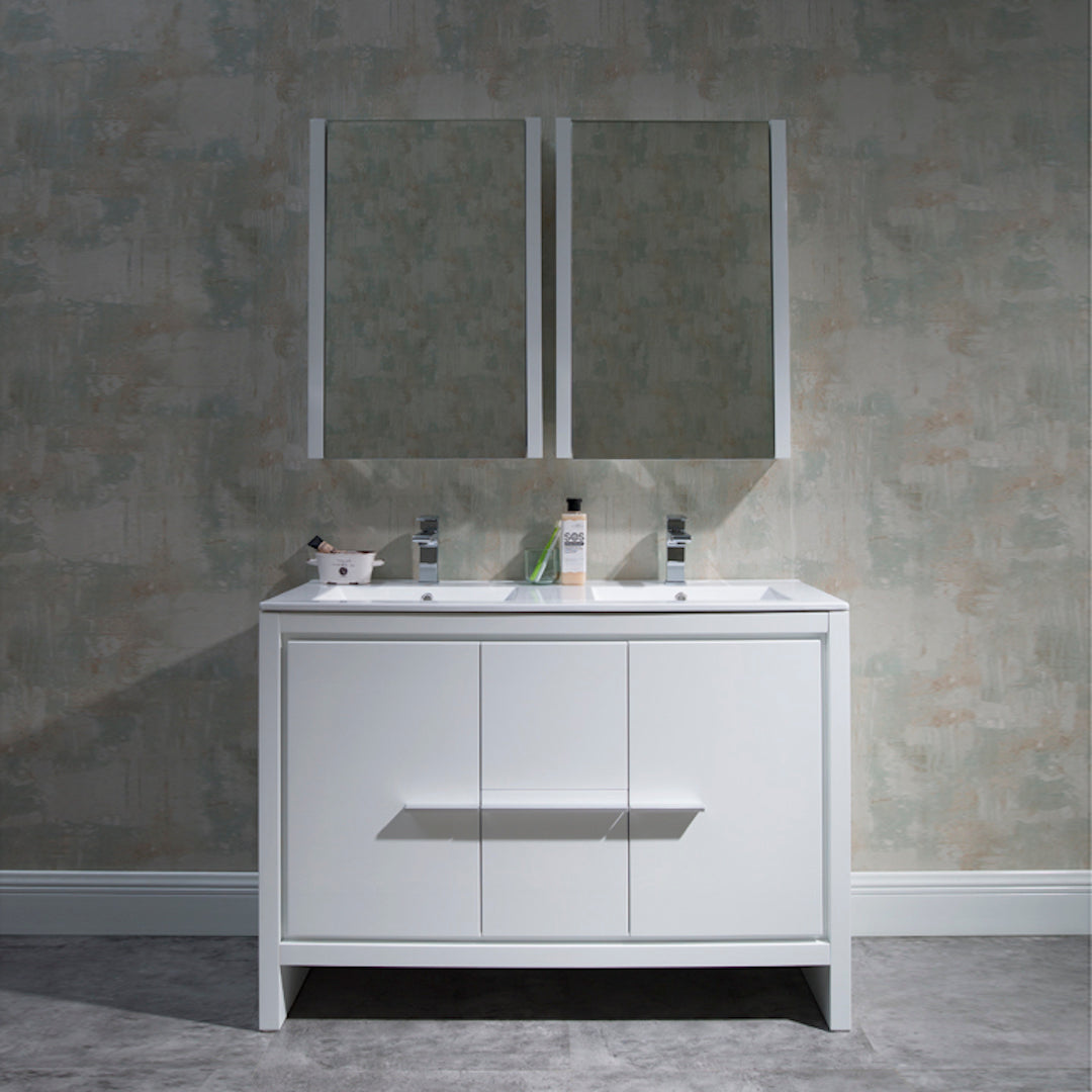 Milan 48 Inch Vanity with Ceramic Double Top - Modern Bathroom Vanity
