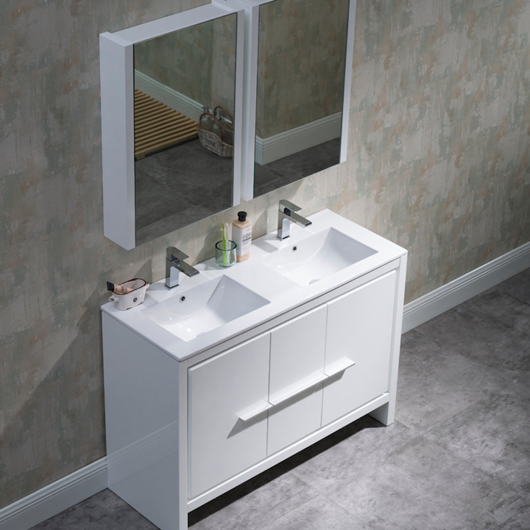 Milan 48 Inch Vanity with Ceramic Double Top - Modern Bathroom Vanity