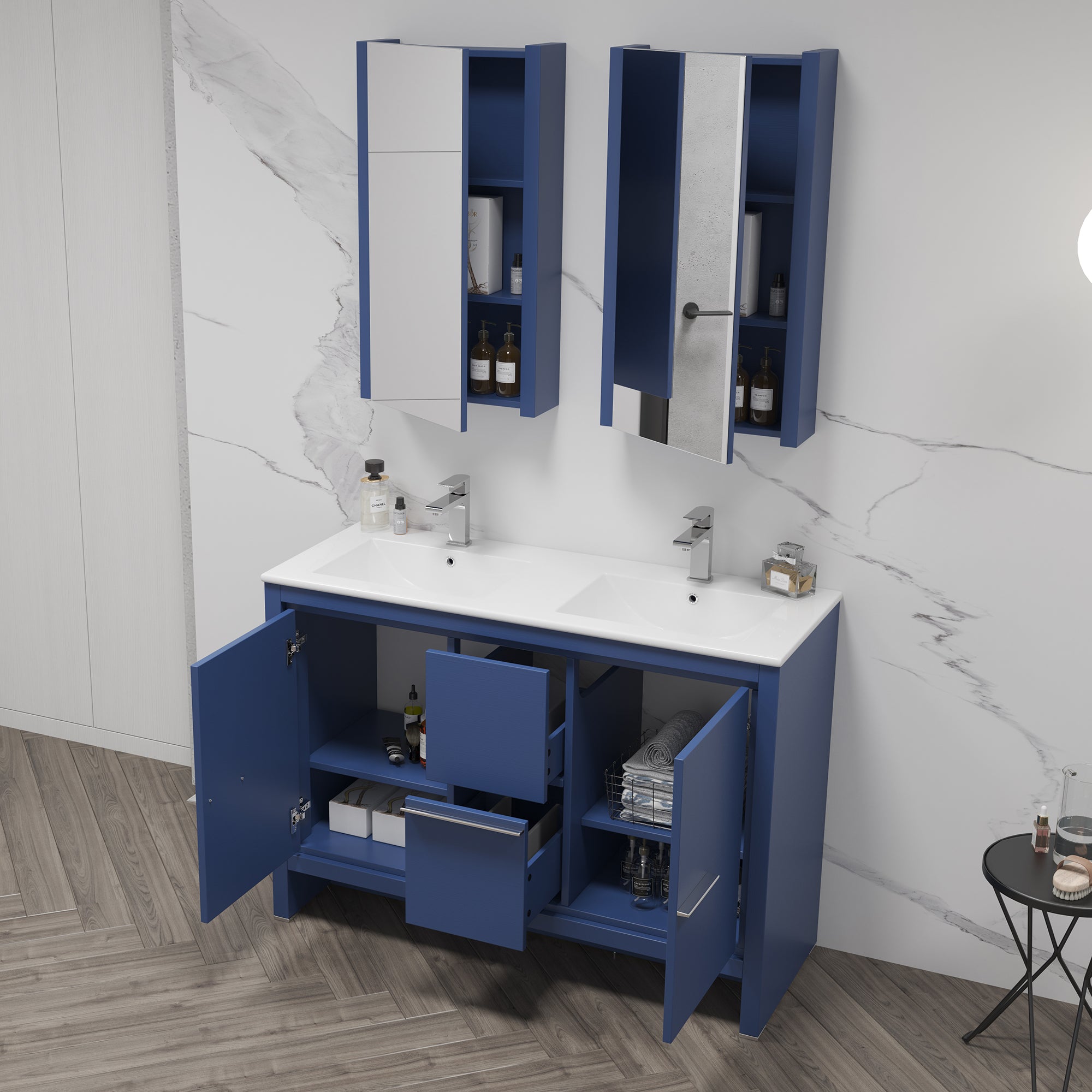 Milan 48 Inch Vanity with Ceramic Double Top - Modern Bathroom Vanity