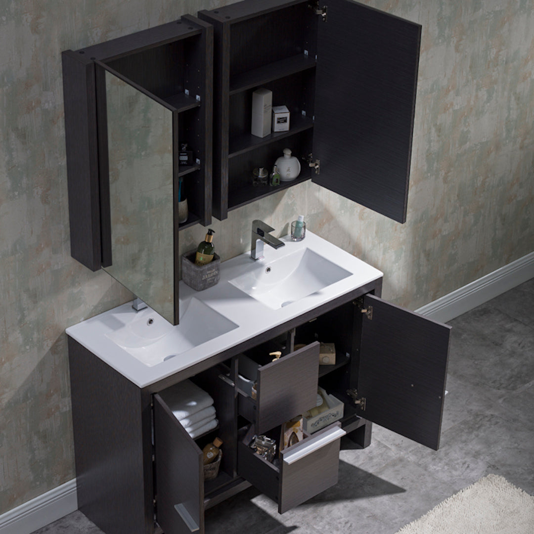 Milan 48 Inch Vanity with Ceramic Double Top Vanity Plus - Modern Bathroom Vanity