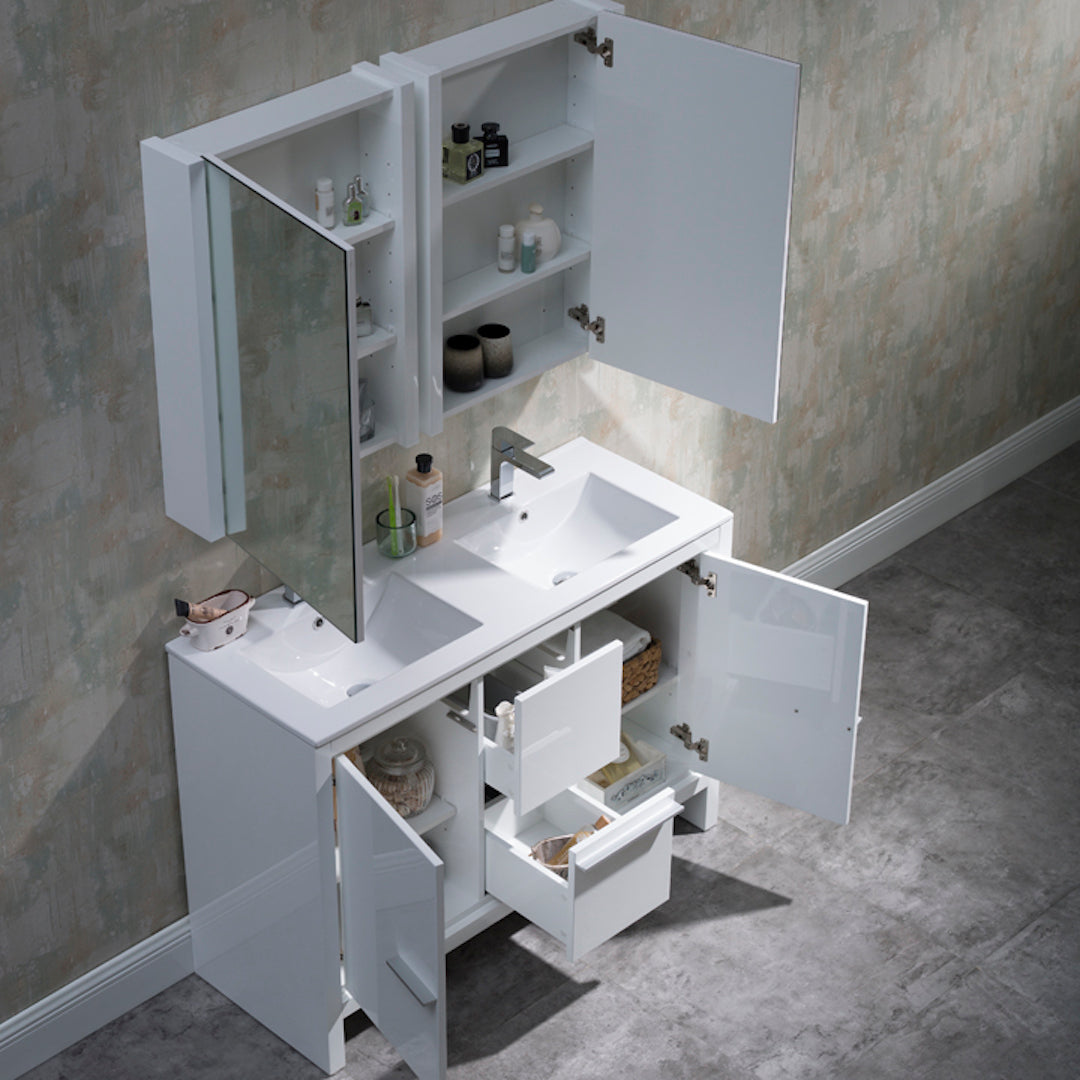 Milan 48 Inch Vanity with Ceramic Double Top - Modern Bathroom Vanity