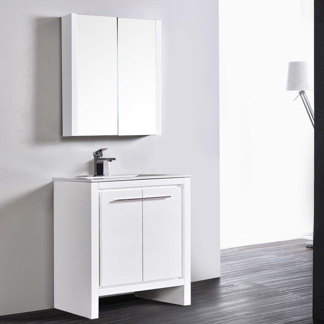 Milan 30" Inch Freestanding Vanity with Ceramic Top - Modern Bathroom Vanity
