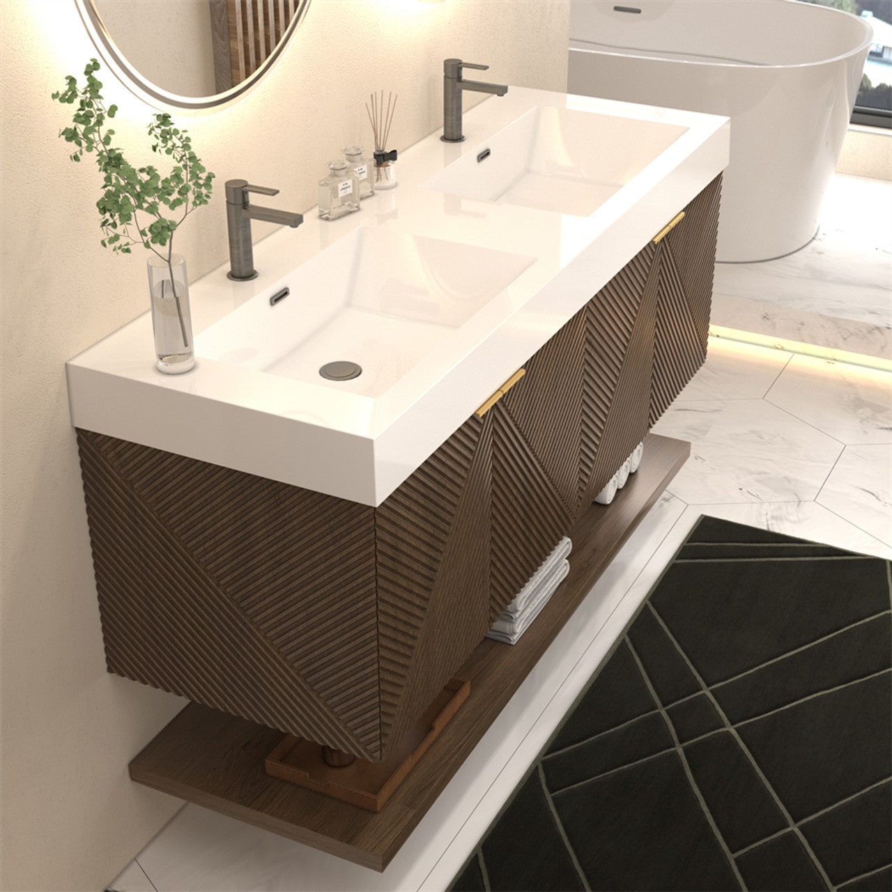 Mystique 60" Wall-Mounted Vanity with Acrylic Sink