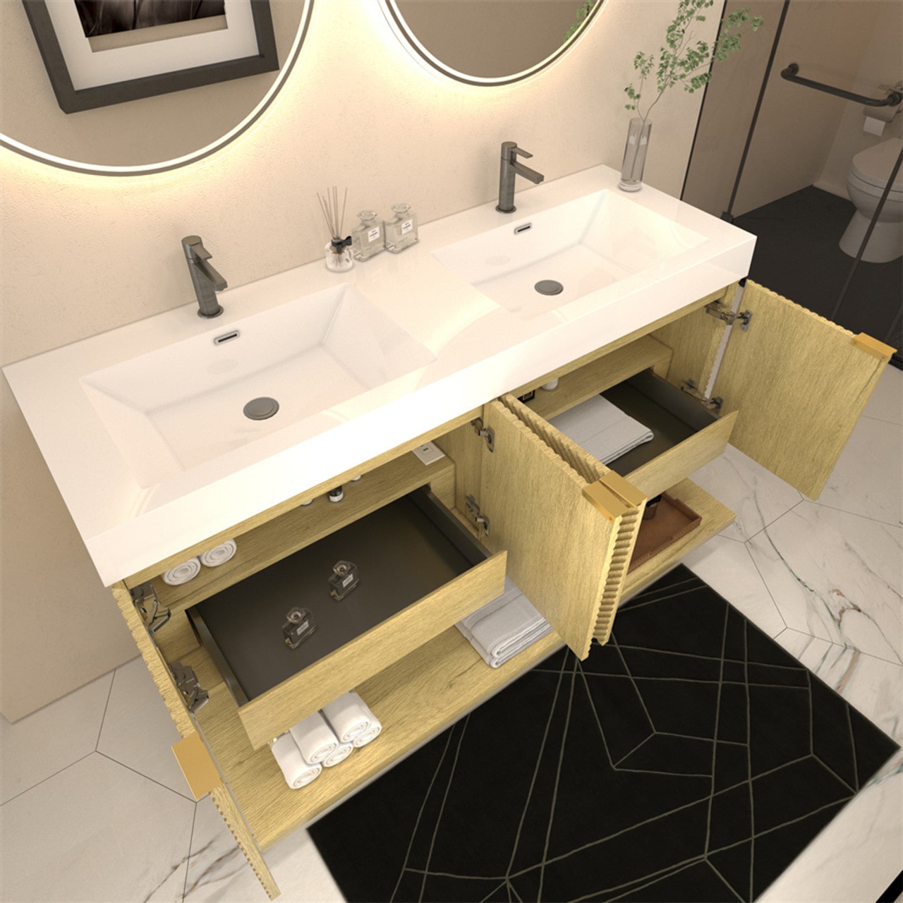 Mystique 60" Wall-Mounted Vanity with Acrylic Sink