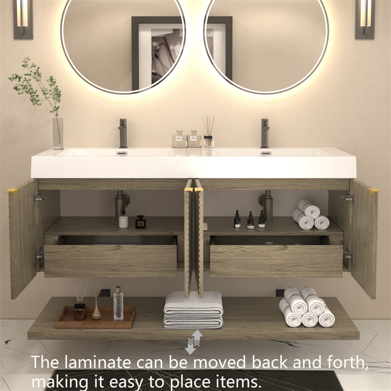 Mystique 60" Wall-Mounted Vanity with Acrylic Sink