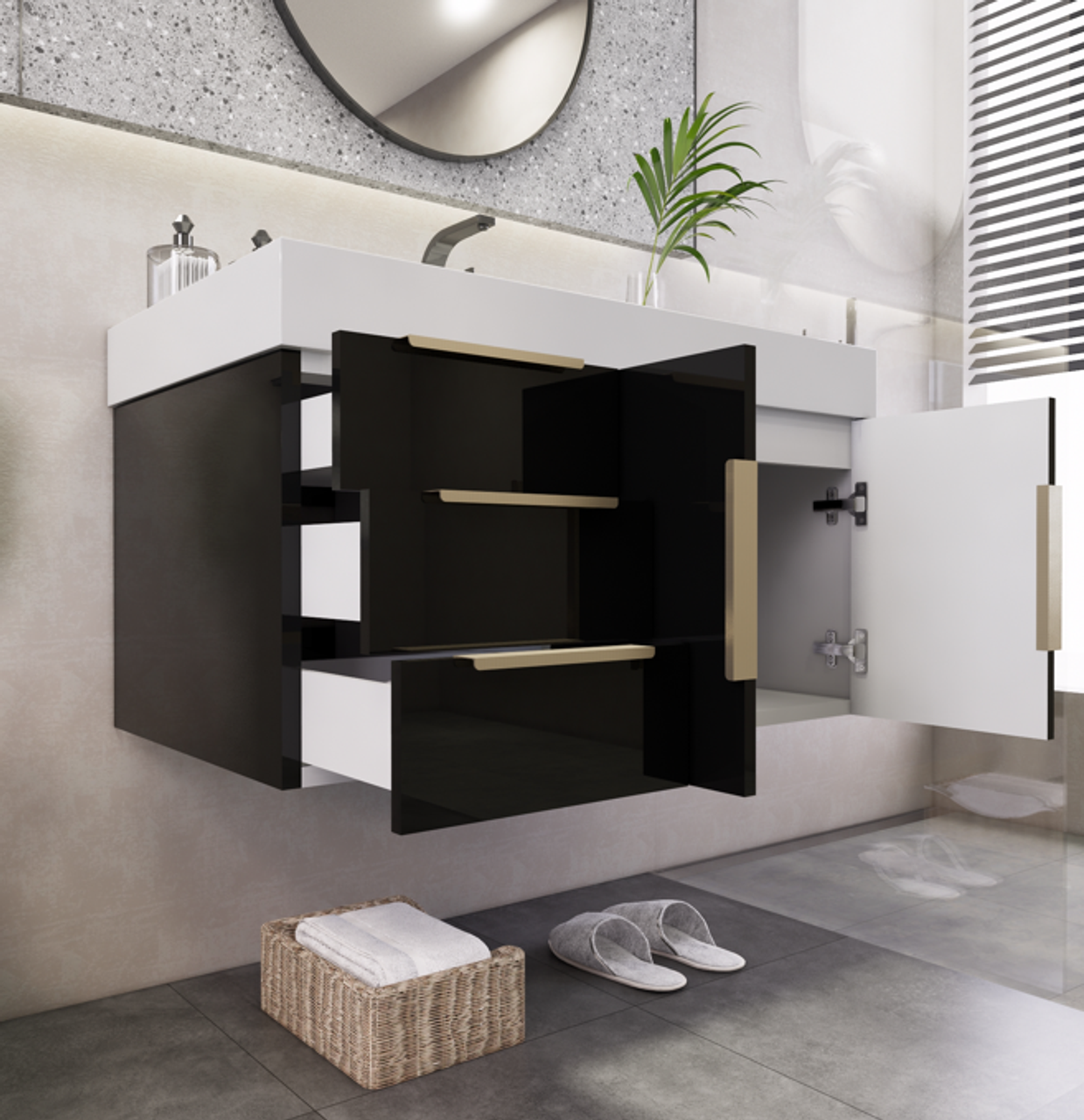 Noble 36" Wall-Mount Luxury Bathroom Vanity with Reinforced Acrylic Sink (Left Drawer)