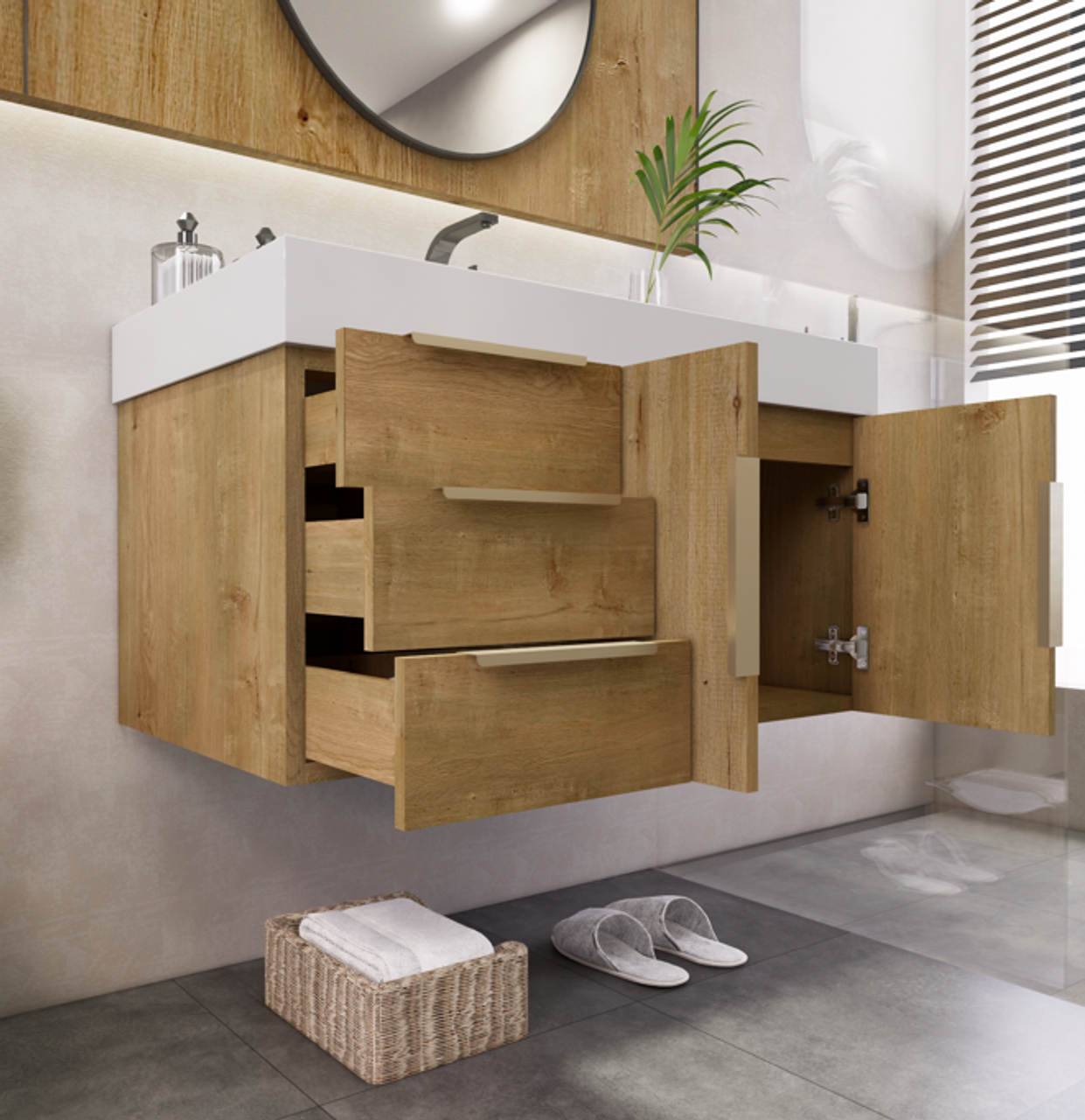 Noble 36" Wall-Mount Luxury Bathroom Vanity with Reinforced Acrylic Sink (Left Drawer)