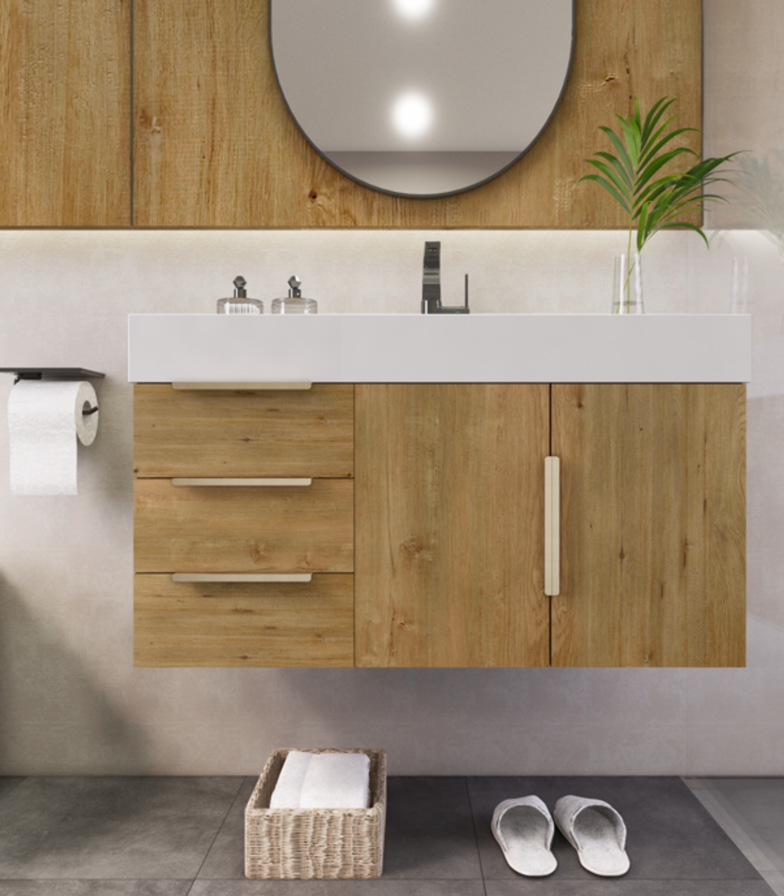 Noble 36" Wall-Mount Luxury Bathroom Vanity with Reinforced Acrylic Sink (Left Drawer)
