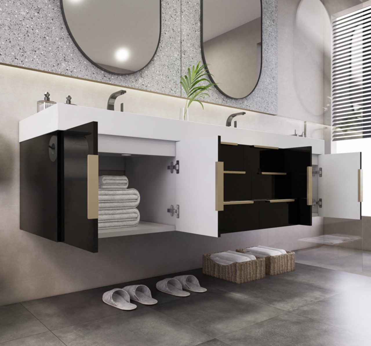 Noble 72" Wall-Mount Vanity with Reinforced Acrylic Double Sink (6 Drawers)
