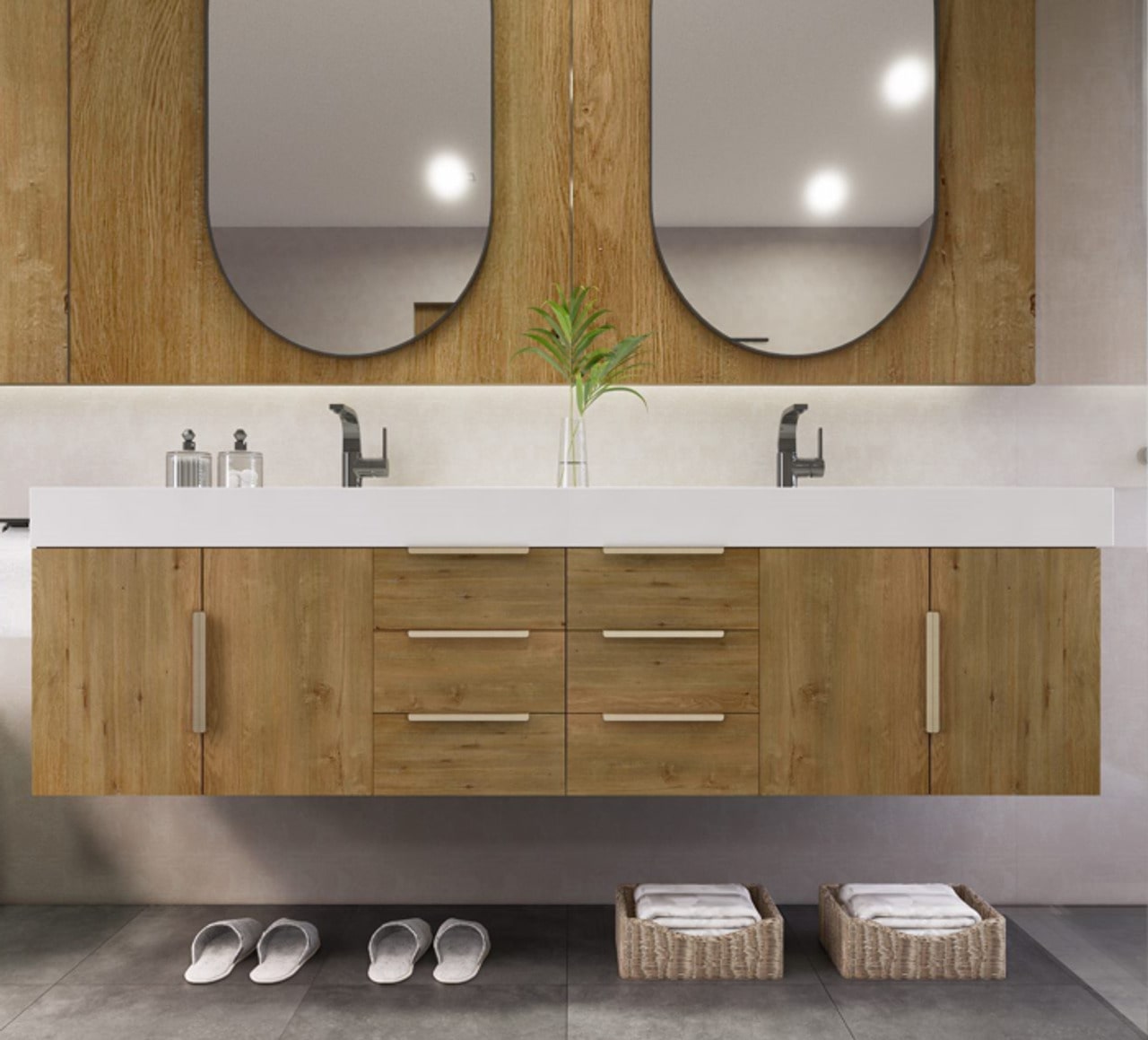 Noble 72" Wall-Mount Vanity with Reinforced Acrylic Double Sink (6 Drawers)