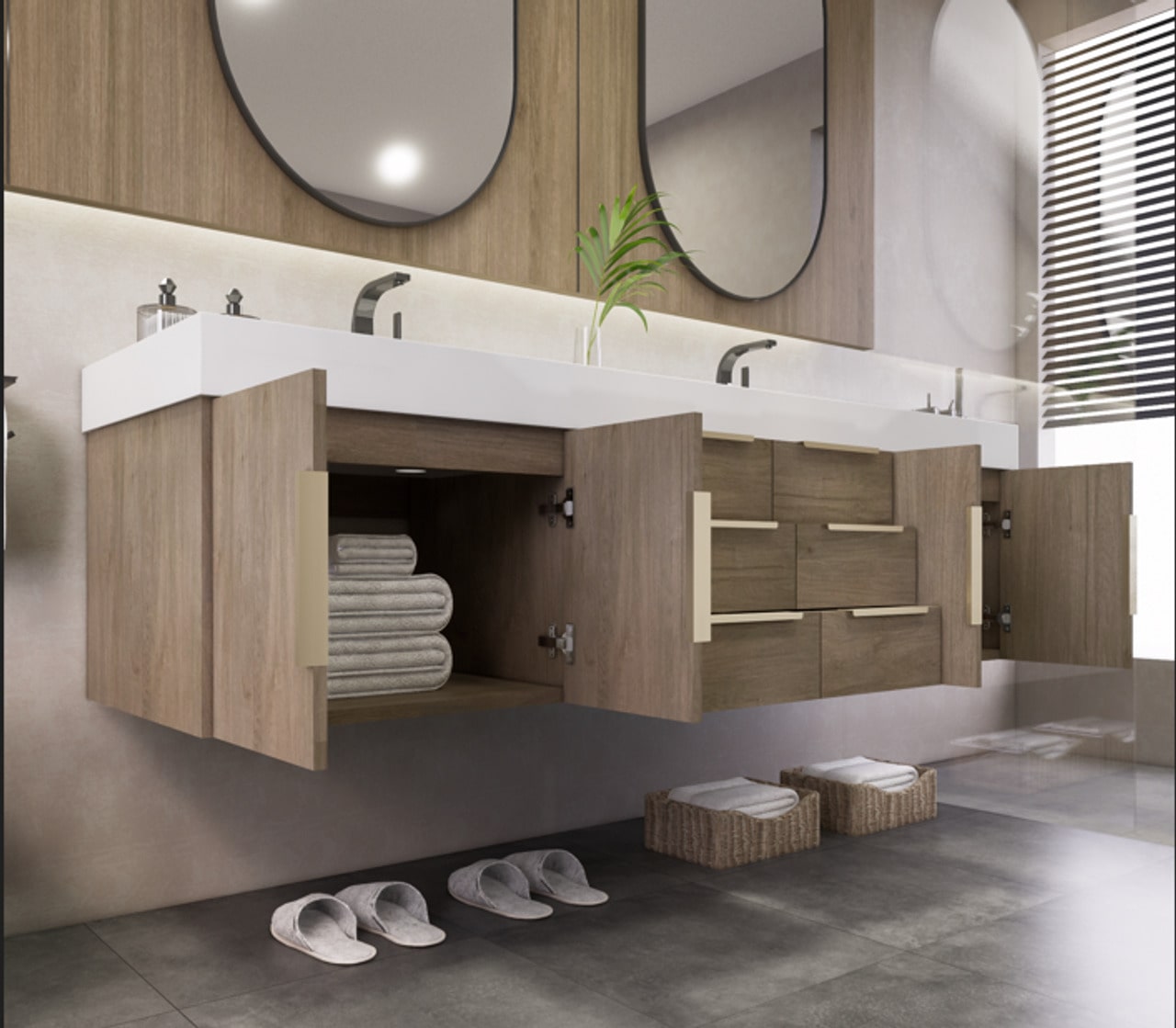 Noble 72" Wall-Mount Vanity with Reinforced Acrylic Double Sink (6 Drawers)