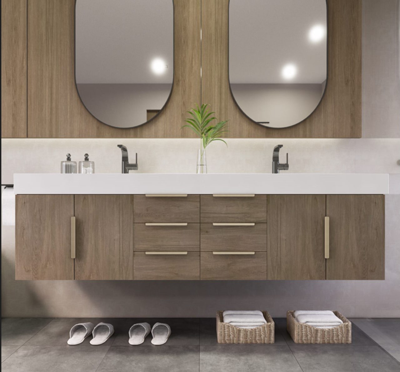 Noble 72" Wall-Mount Vanity with Reinforced Acrylic Double Sink (6 Drawers)