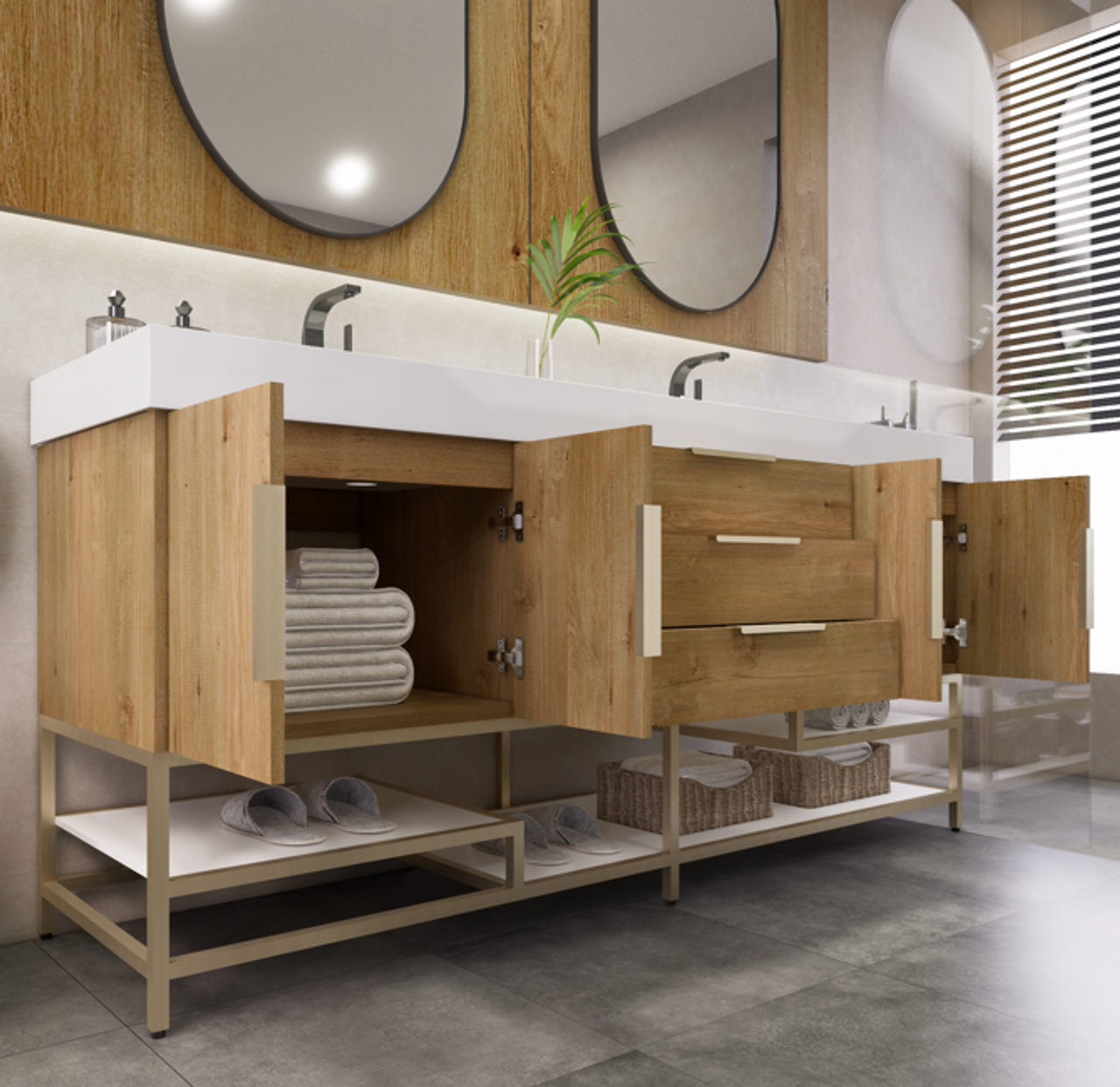 Noble 72" Free Standing Luxury Bathroom Vanity with Reinforced Acrylic Double Sink