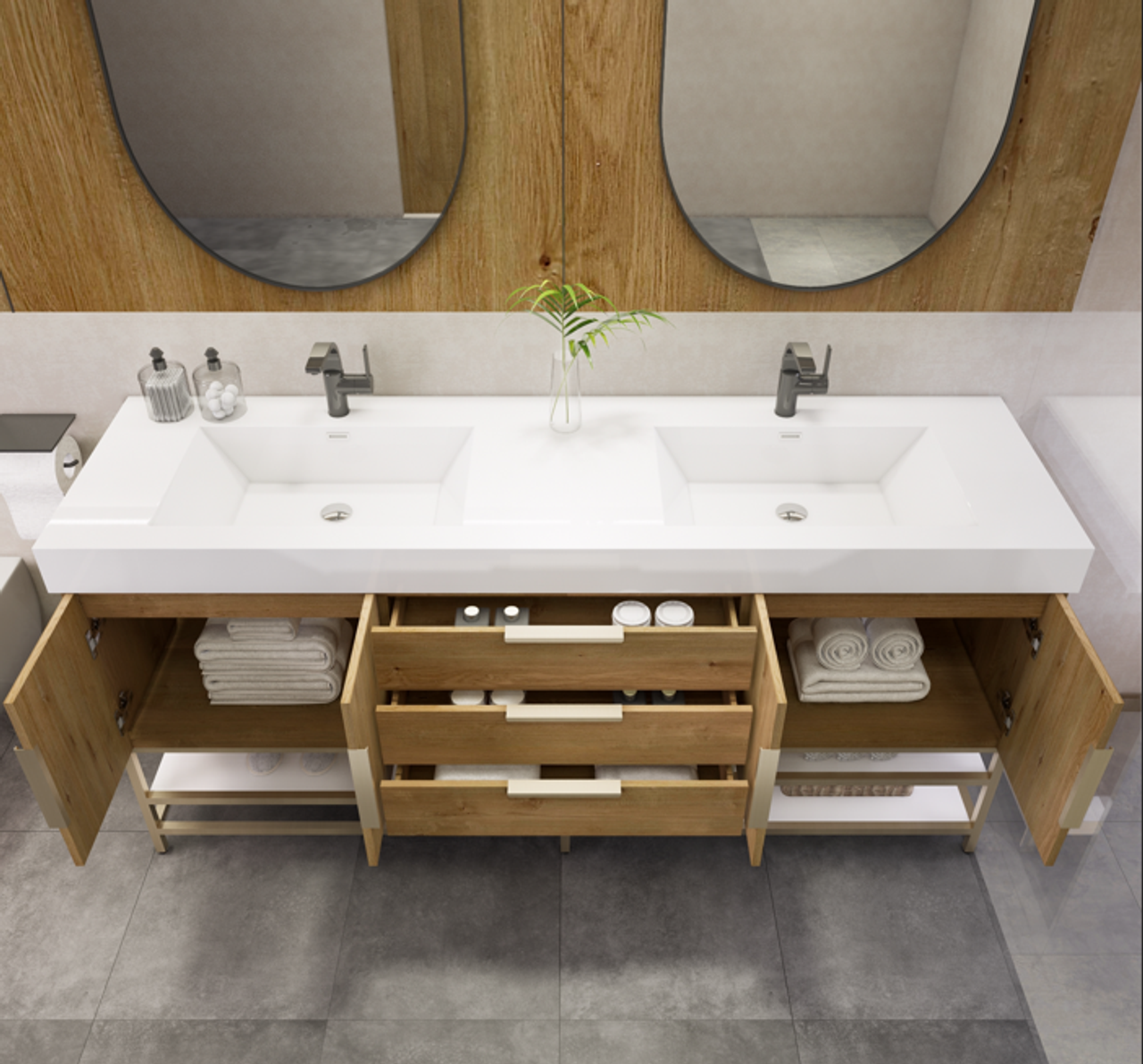 Noble 72" Free Standing Luxury Bathroom Vanity with Reinforced Acrylic Double Sink