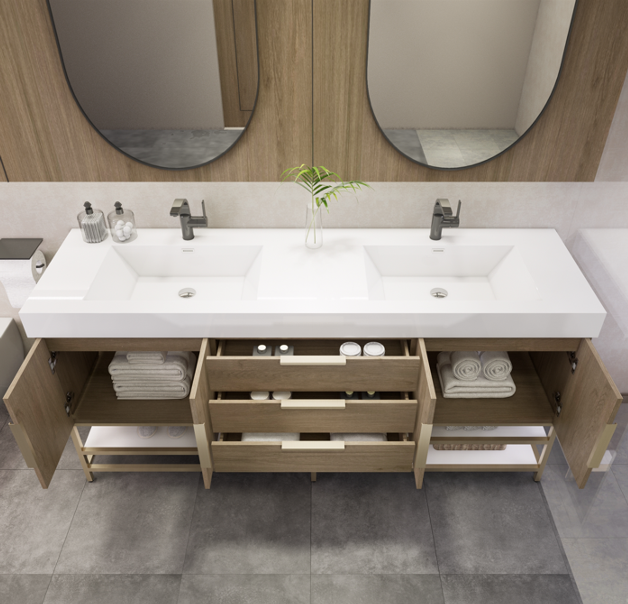 Noble 72" Free Standing Luxury Bathroom Vanity with Reinforced Acrylic Double Sink