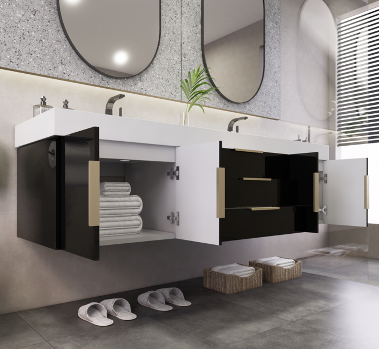Noble 72" Wall-Mount Luxury Bathroom Vanity with Reinforced Acrylic Double Sink