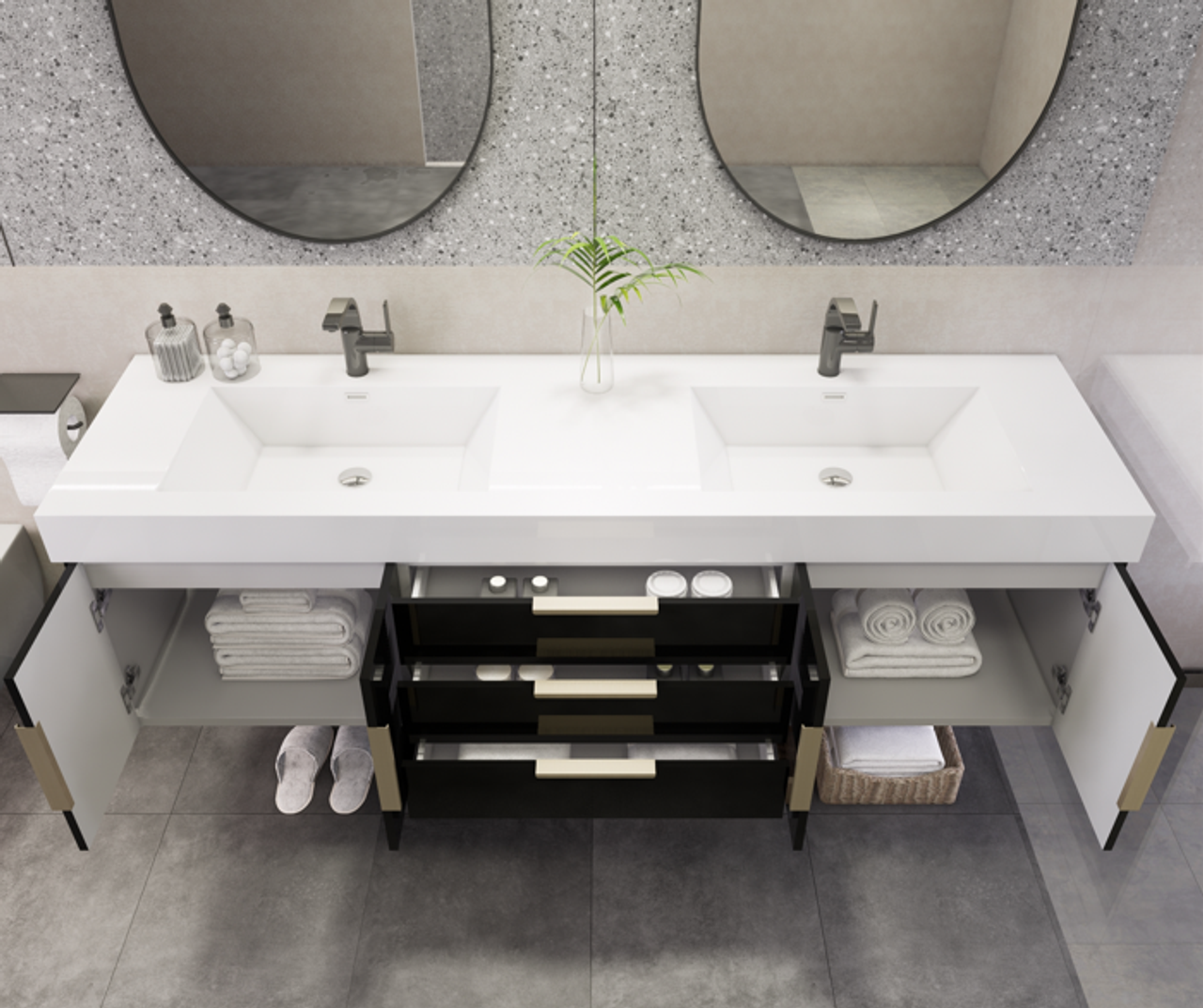 Noble 72" Wall-Mount Luxury Bathroom Vanity with Reinforced Acrylic Double Sink