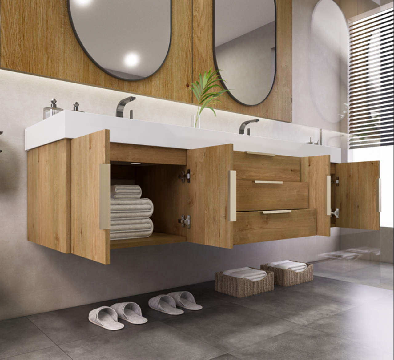 Noble 72" Wall-Mount Luxury Bathroom Vanity with Reinforced Acrylic Double Sink