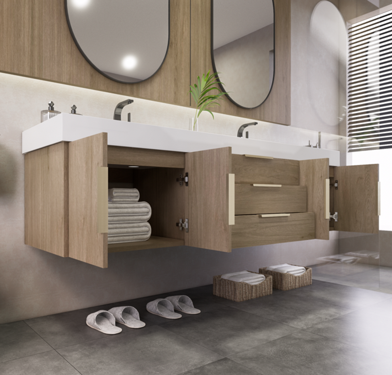 Noble 72" Wall-Mount Luxury Bathroom Vanity with Reinforced Acrylic Double Sink