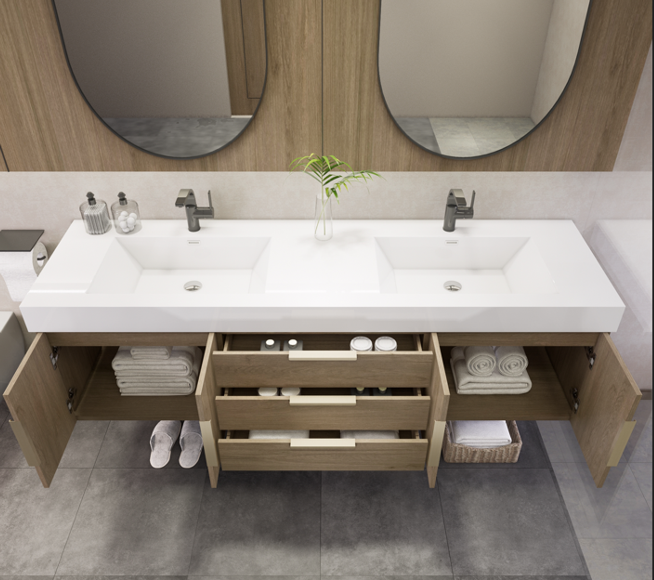 Noble 72" Wall-Mount Luxury Bathroom Vanity with Reinforced Acrylic Double Sink