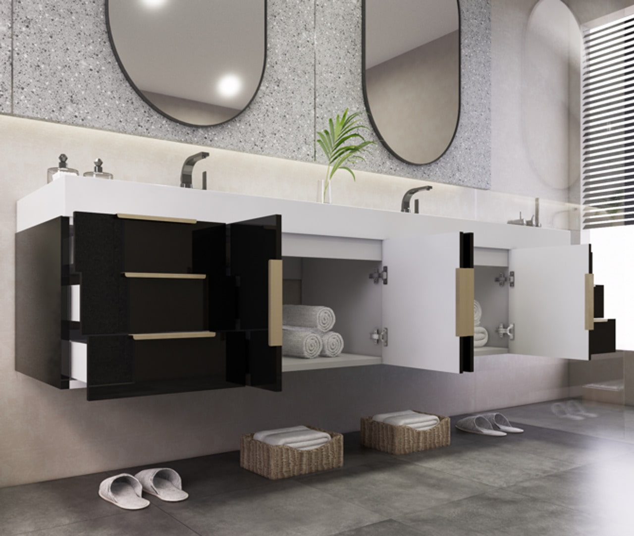 Noble 84" Wall-Mount Vanity with Reinforced Acrylic Double Sink
