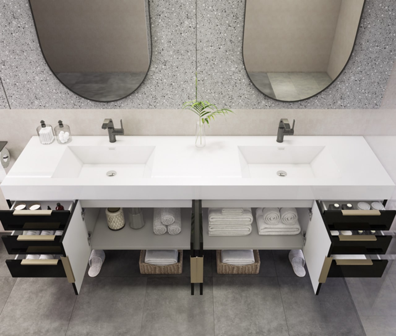 Noble 84" Wall-Mount Vanity with Reinforced Acrylic Double Sink