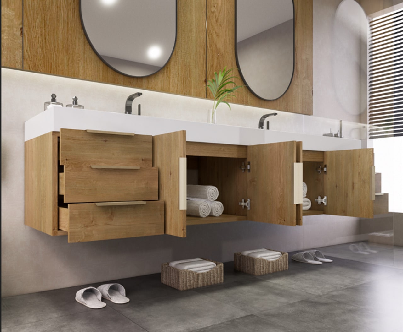 Noble 84" Wall-Mount Vanity with Reinforced Acrylic Double Sink