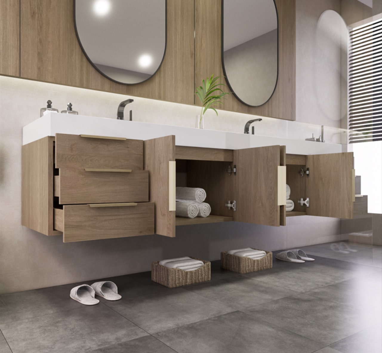 Noble 84" Wall-Mount Vanity with Reinforced Acrylic Double Sink