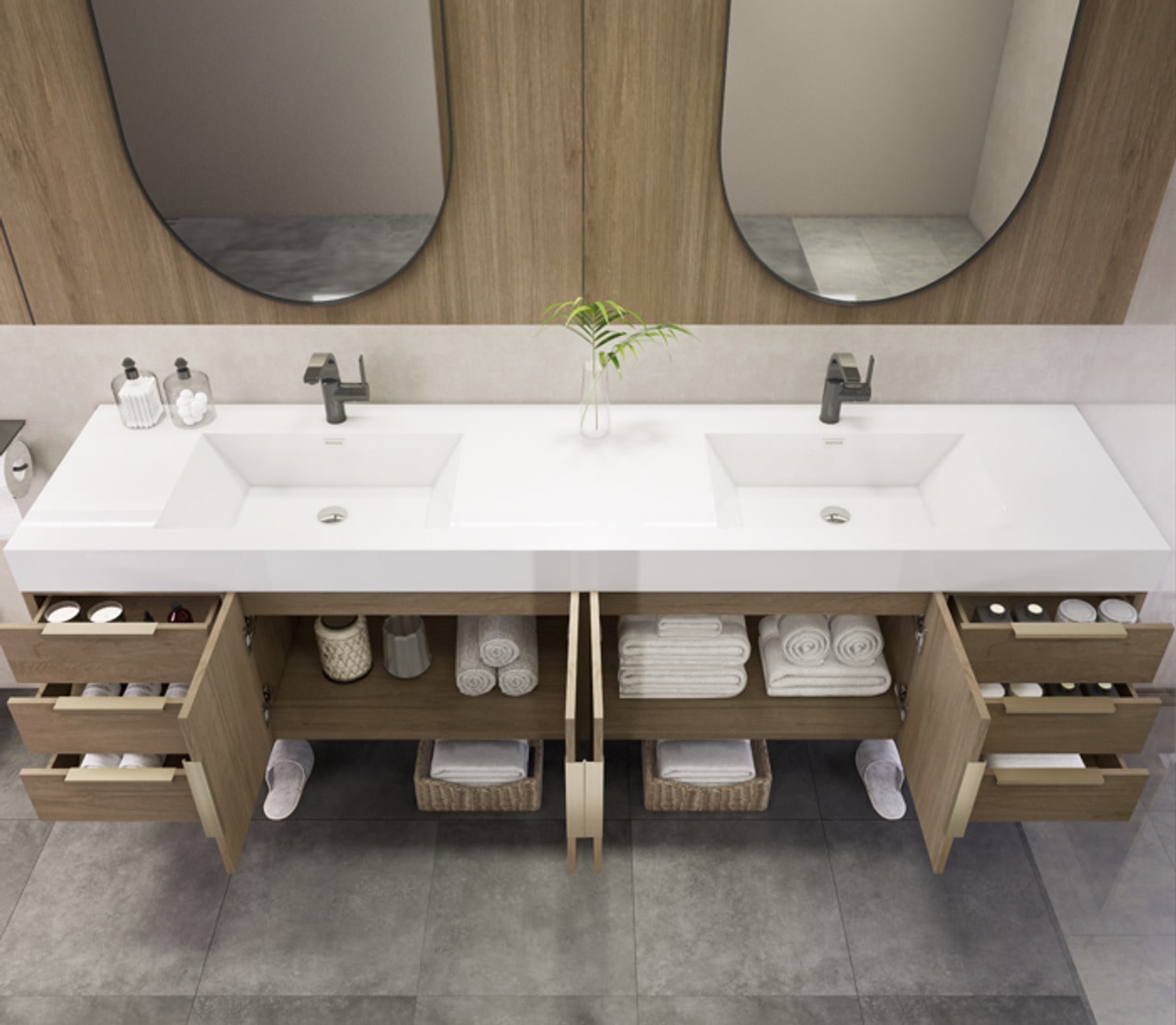 Noble 84" Wall-Mount Vanity with Reinforced Acrylic Double Sink