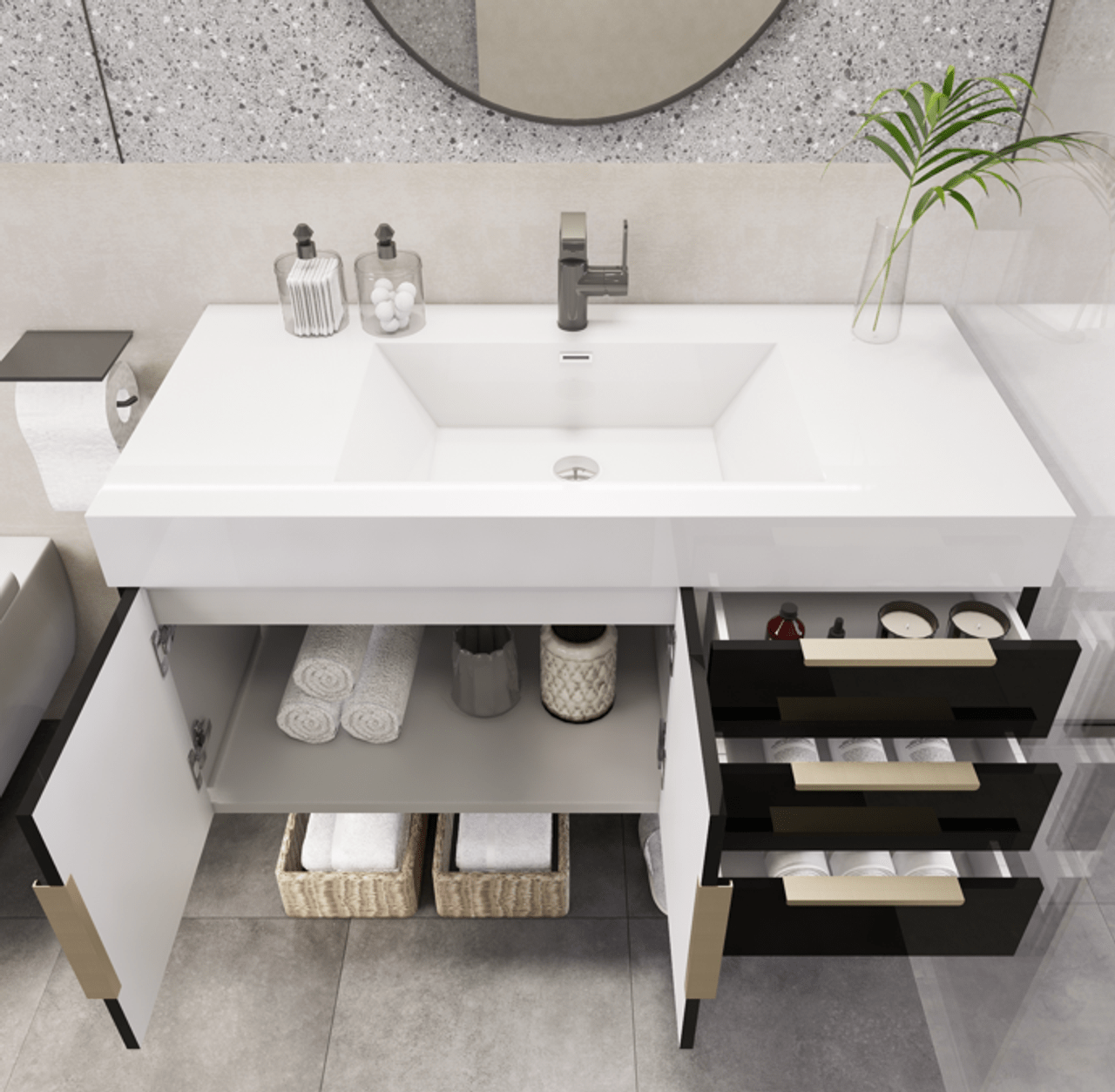 Noble 42" Wall Mount Luxury Bathroom Vanity with Acrylic Sink