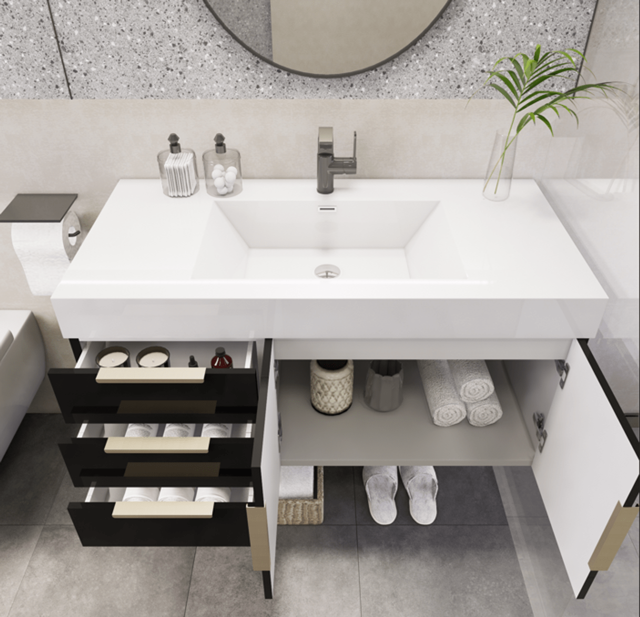Noble 42" Wall Mount Luxury Bathroom Vanity with Acrylic Sink