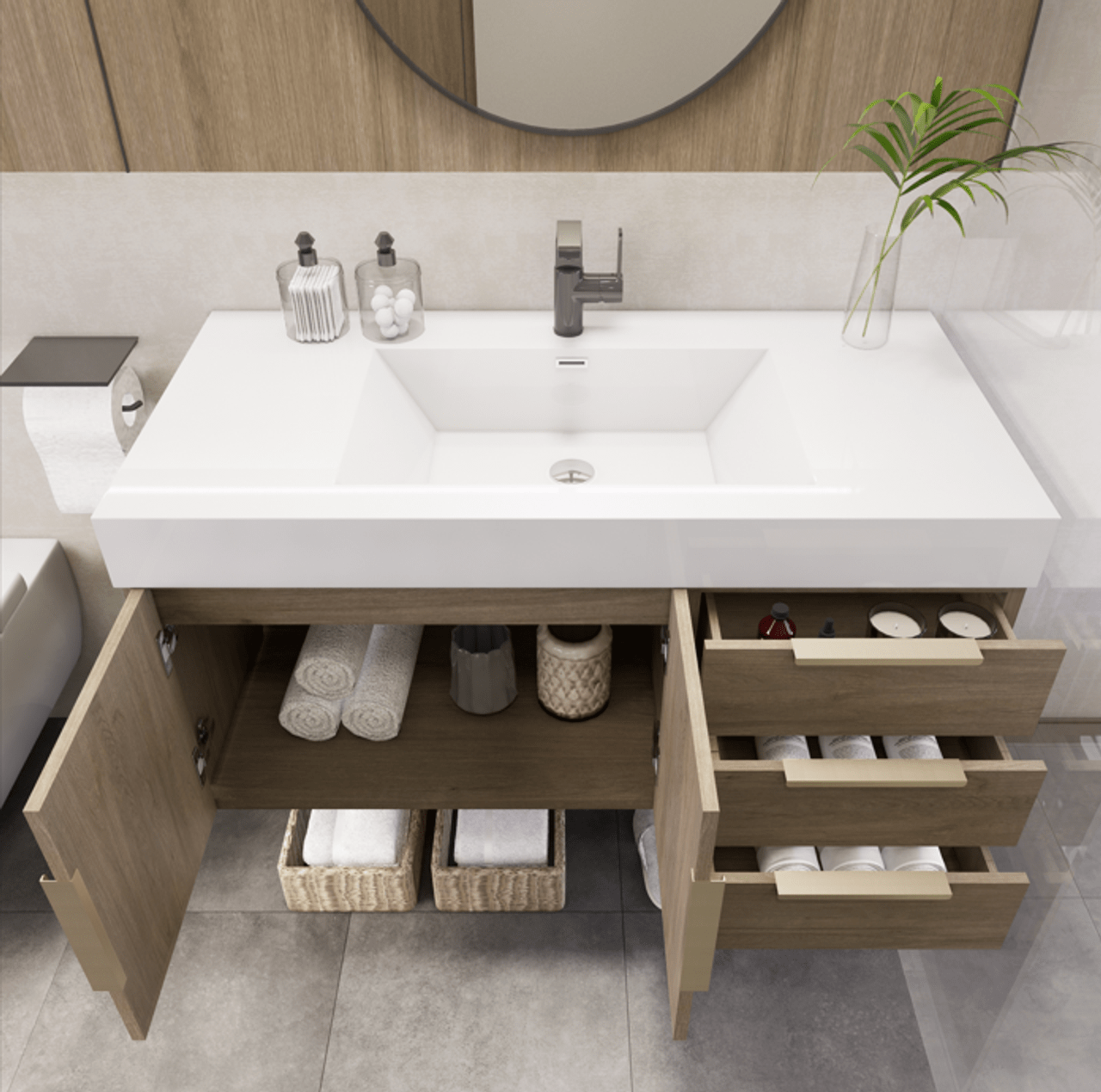 Noble 42" Wall Mount Luxury Bathroom Vanity with Acrylic Sink