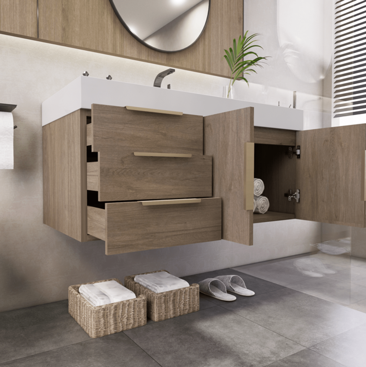 Noble 42" Wall Mount Luxury Bathroom Vanity with Acrylic Sink