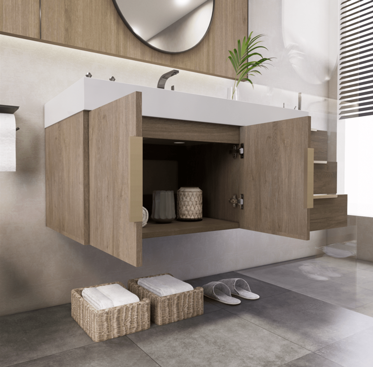 Noble 42" Wall Mount Luxury Bathroom Vanity with Acrylic Sink