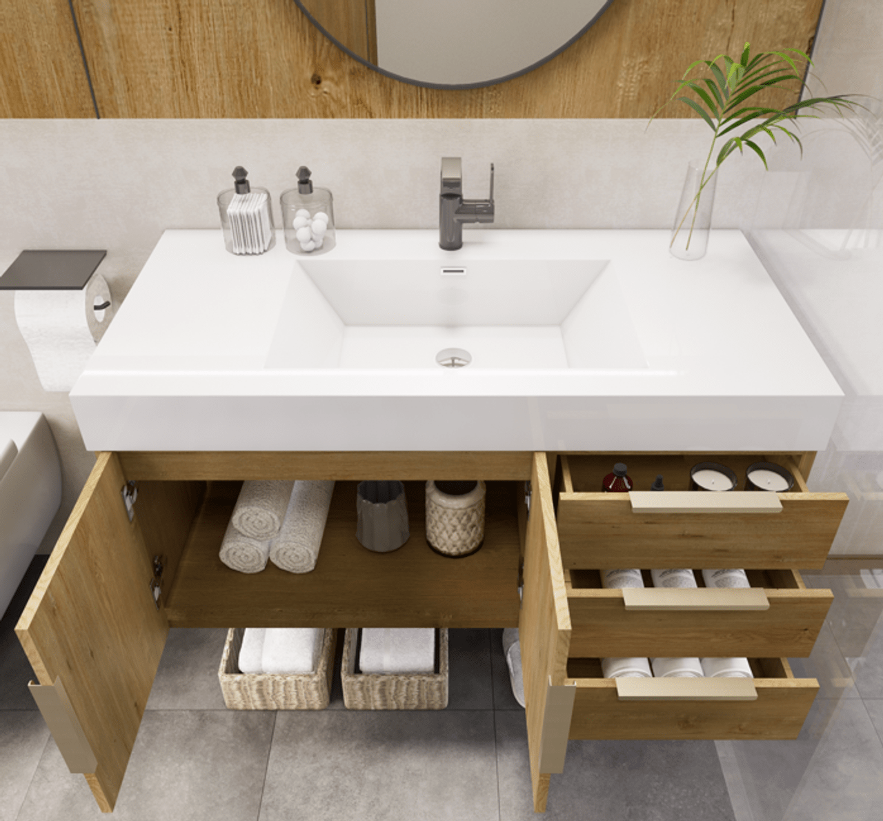 Noble 42" Wall Mount Luxury Bathroom Vanity with Acrylic Sink