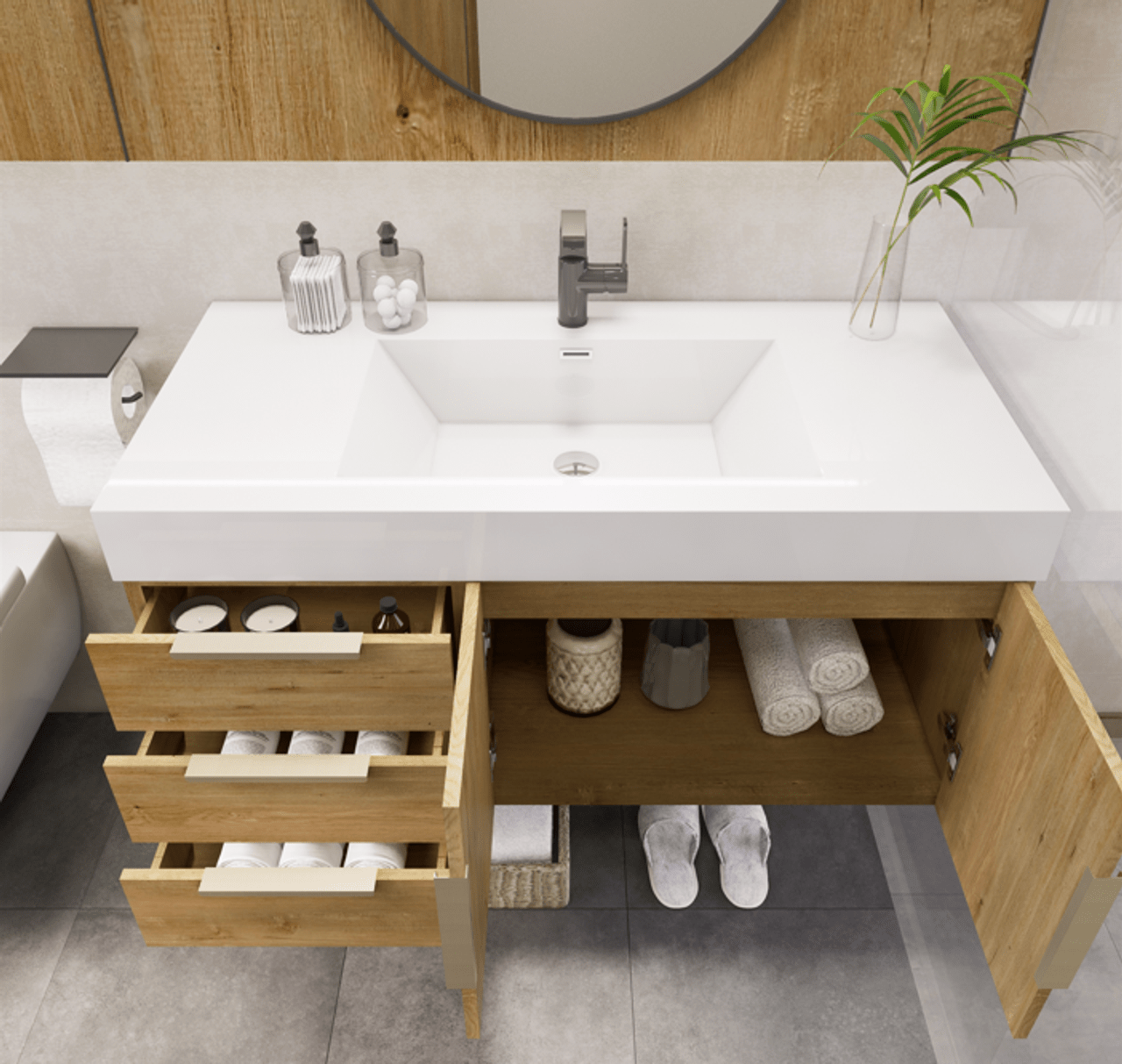 Noble 42" Wall Mount Luxury Bathroom Vanity with Acrylic Sink